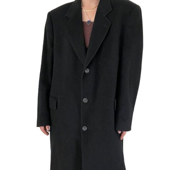Vintage Unisex Charcoal Gray Cashmere Wool Blend Preppy Long Trench Coat Sz 42R - Picture 6 of 11